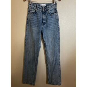 Zara blue high rise straight leg long jeans 4 inseam 34.5”
